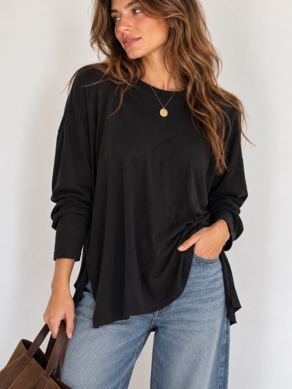 Frank & Eileen Tee Lab Black Oversized Tunic Quiet Luxury Minimalist Cotton